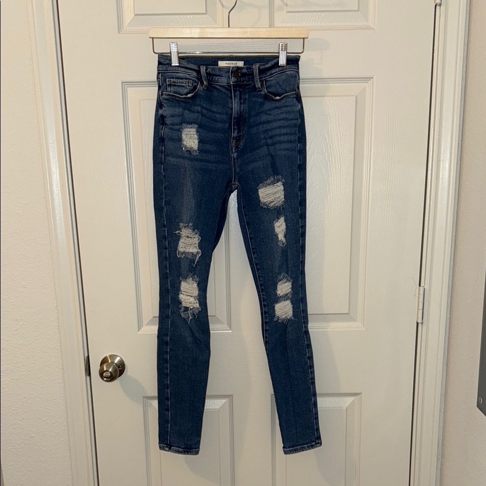 pacsun dark wash distressed high waist high rise skinny jeans jeggings size 27